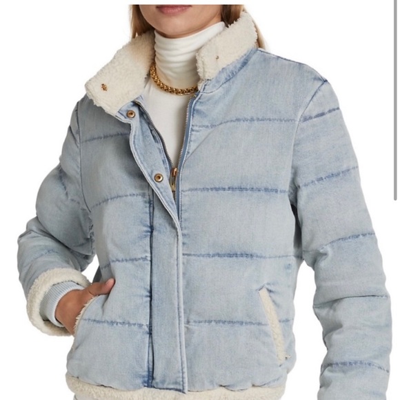 Generation Love Jackets & Blazers - Generation Love Jake Light Blue Denim Shearling Puffer